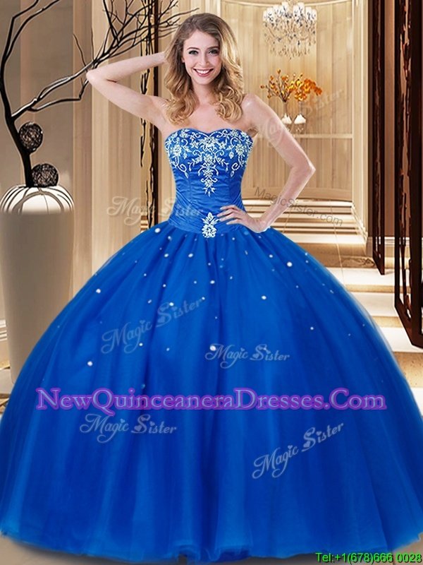 Custom Design Royal Blue Sweetheart Neckline Beading and Embroidery 15 Quinceanera Dress Sleeveless Lace Up