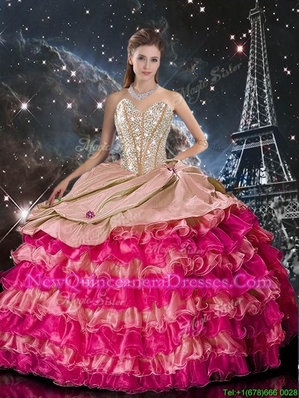 Customized Multi-color Sleeveless Floor Length Beading and Ruffles Lace Up Quinceanera Gown