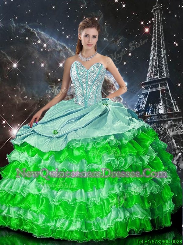 Traditional Floor Length Multi-color Vestidos de Quinceanera Organza Sleeveless Spring and Summer and Fall and Winter Beading and Ruffles
