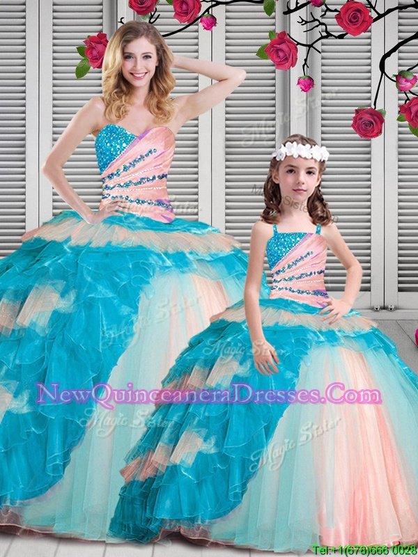 Hot Sale Multi-color Lace Up Sweet 16 Quinceanera Dress Beading and Ruching Sleeveless Floor Length