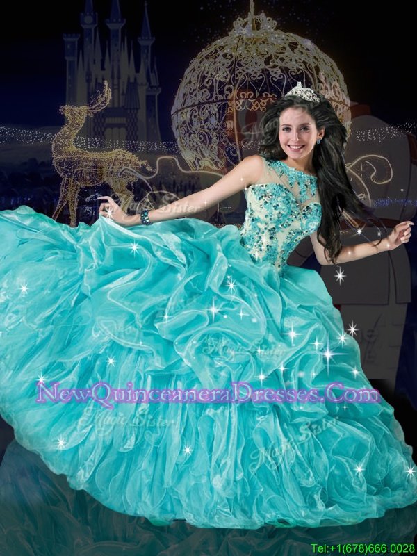 Bateau Sleeveless Organza Quinceanera Gowns Beading and Appliques and Pick Ups Lace Up