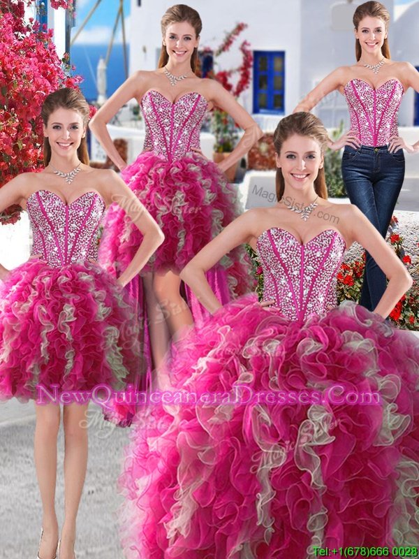 Super Four Piece Sleeveless Lace Up Floor Length Beading 15th Birthday Dress