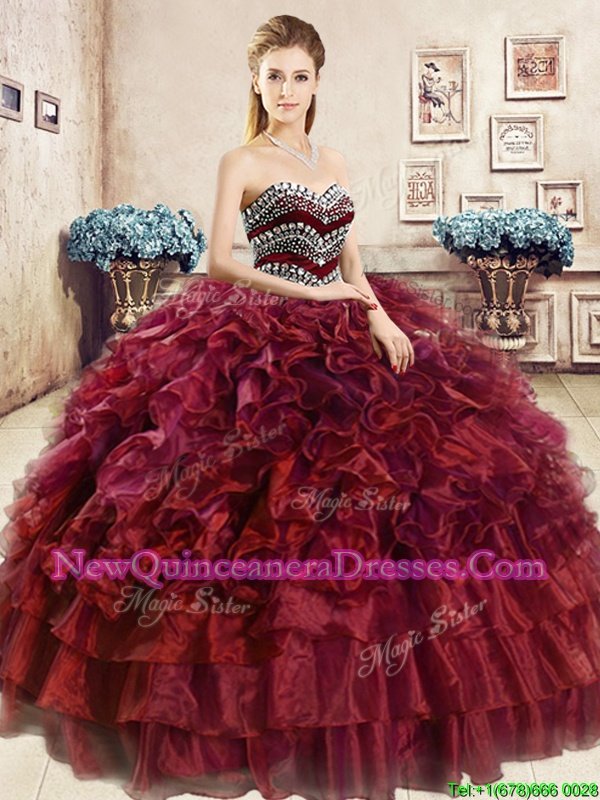 Most Popular Floor Length Ball Gowns Sleeveless Wine Red Sweet 16 Dresses Lace Up