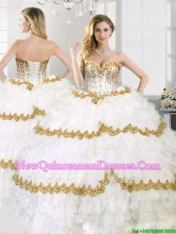 Sweetheart Sleeveless Organza Sweet 16 Dress withJewelry Ruffled Layers Lace Up