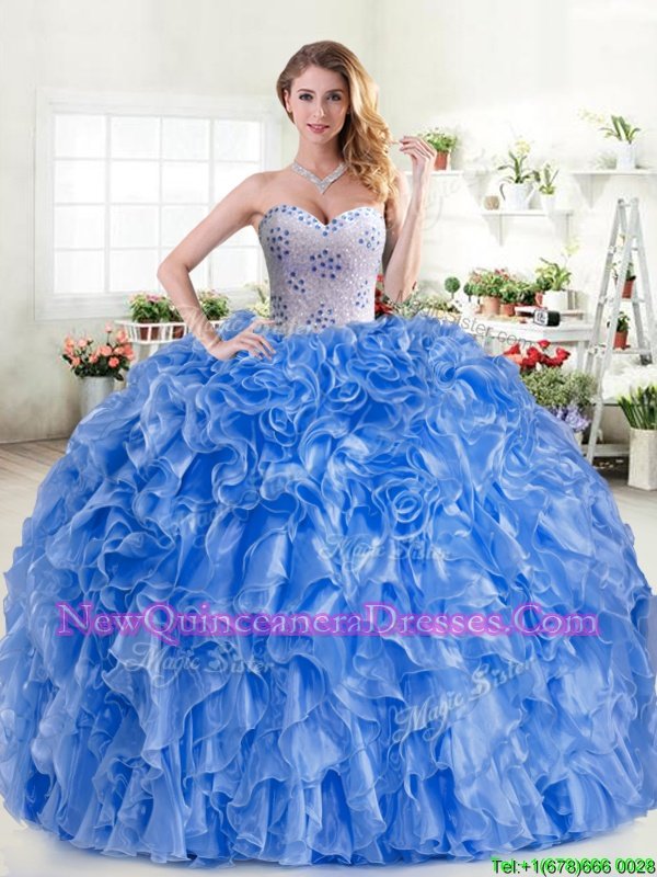 Popular Sleeveless Lace Up Floor Length Beading and Ruffles Quinceanera Gowns
