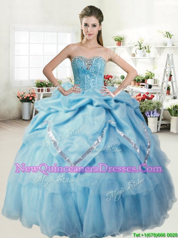 Baby Blue Sweetheart Lace Up Beading and Pick Ups Quinceanera Dress Sleeveless