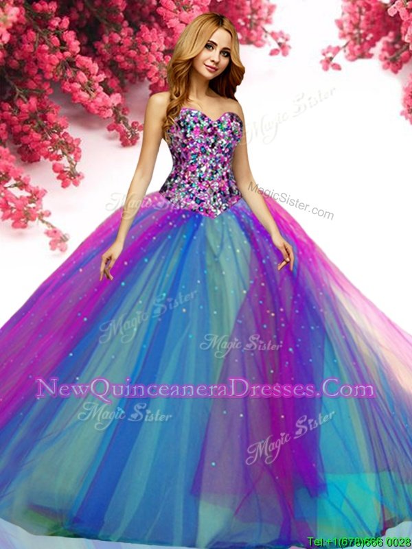 Eye-catching Multi-color Sweetheart Lace Up Beading Quinceanera Gowns Sleeveless