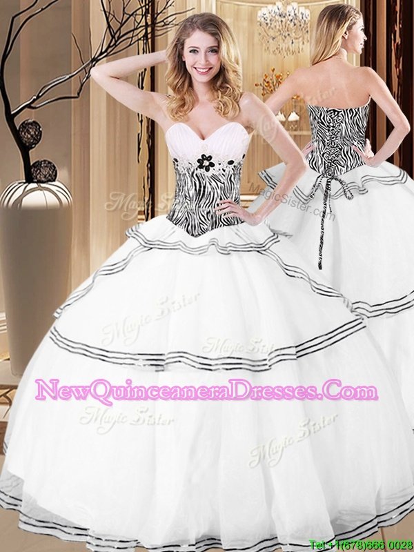 Latest White Lace Up Quince Ball Gowns Ruffles Sleeveless Floor Length
