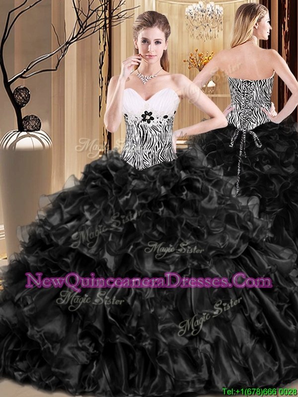 Nice Ball Gowns Quinceanera Gowns Black Sweetheart Organza Sleeveless Floor Length Lace Up