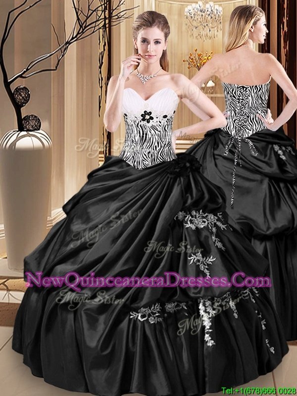 Black Sleeveless Appliques and Pick Ups Floor Length 15th Birthday Dress