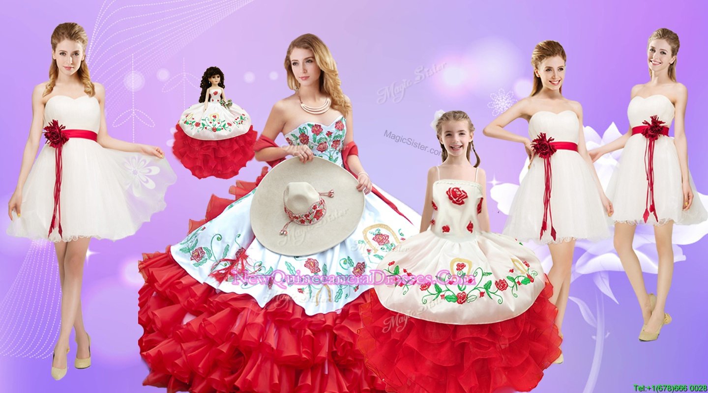 White And Red Organza Lace Up Sweetheart Sleeveless Floor Length Sweet 16 Quinceanera Dress Beading and Ruffles